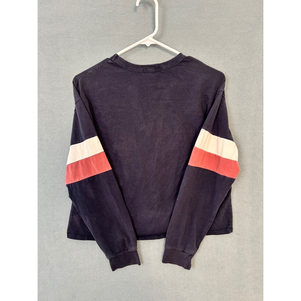 Gaze Womens Navy Blue Striped Long Sleeve Cropped T-Shirt Size S T49583